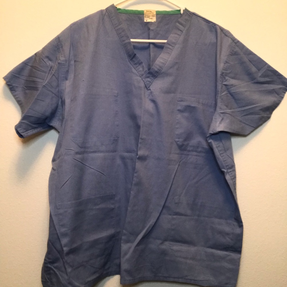 Blue scrubs.    In good condition